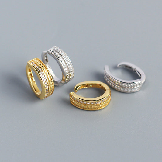 Pendientes de aro de lujo vintage geométricos de plata de ley 925 con incrustaciones de diamantes de imitación