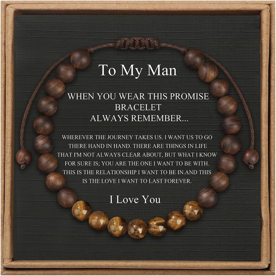 Men's Geometric Tiger's Eye Beaded Bracelet Adjustable Double Layer Handmade Gift