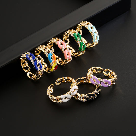 Minimalist Geometric Open Ring for Women Made of Copper with 18K Gold Plating and Micro-Paved Zirconia