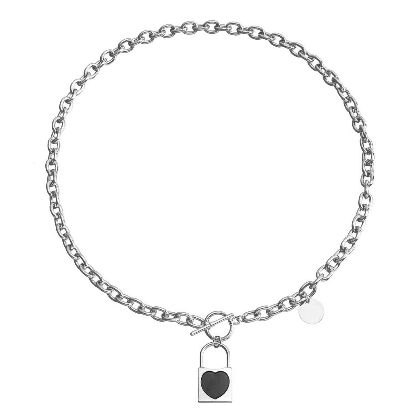 Minimalist Luxury Geometric Black Imitation Mother of Pearl Lock Pendant Aluminum Alloy Chain Necklace for Women