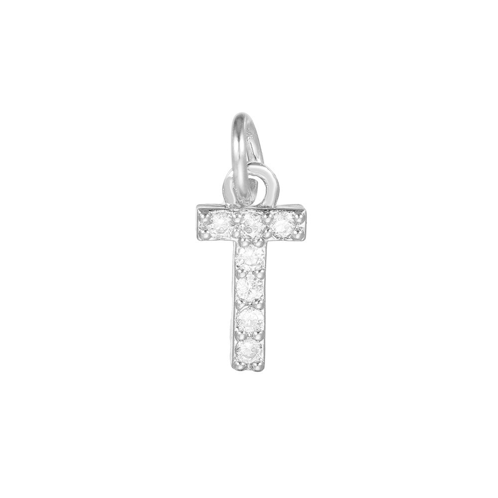 14K Gold Plated Brass Letter Pendant with Cubic Zirconia Charm Bar