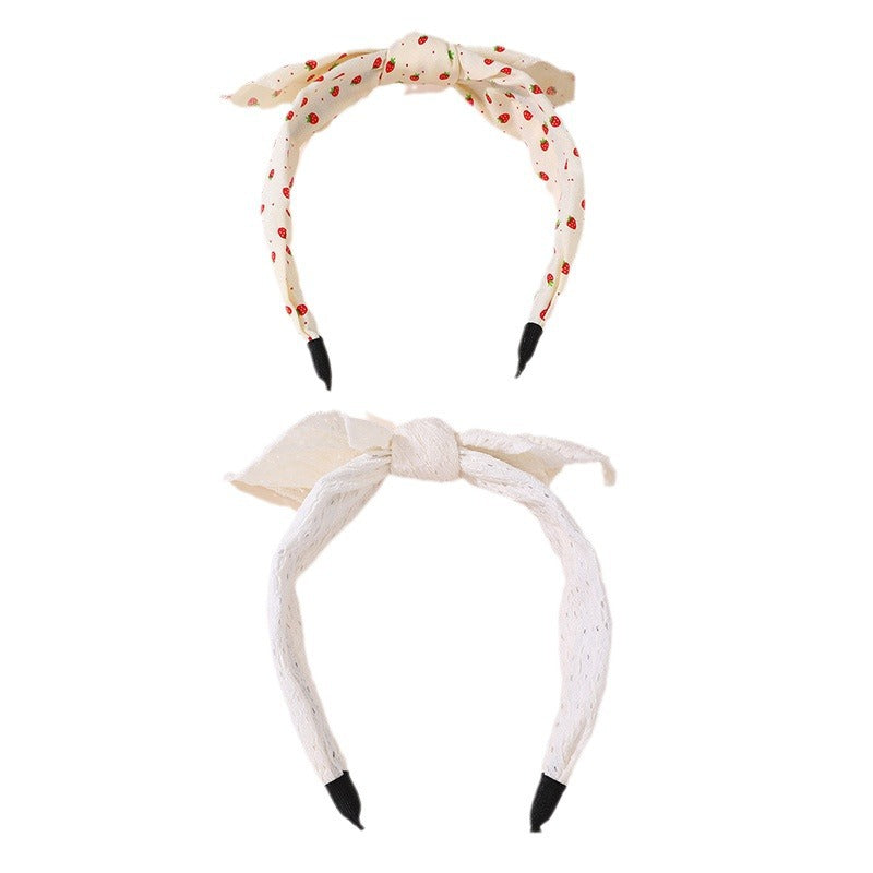 Fascia per capelli in tessuto per bambine con fiocco vintage, orecchie da coniglio, bordo in pizzo e rivestimento in resina