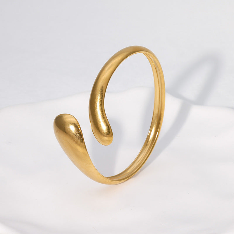 Minimalist Stainless Steel Open Bangle Bracelet with 18K Gold Plating Titanium Steel Finish for Women