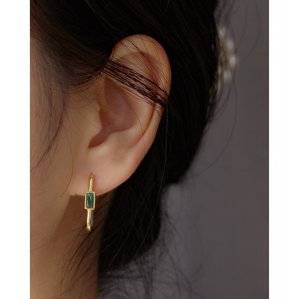 Geometric Fashion-Commuter Style S925 Sterling Silver Ear Clips with Colorful Zircon Inlay