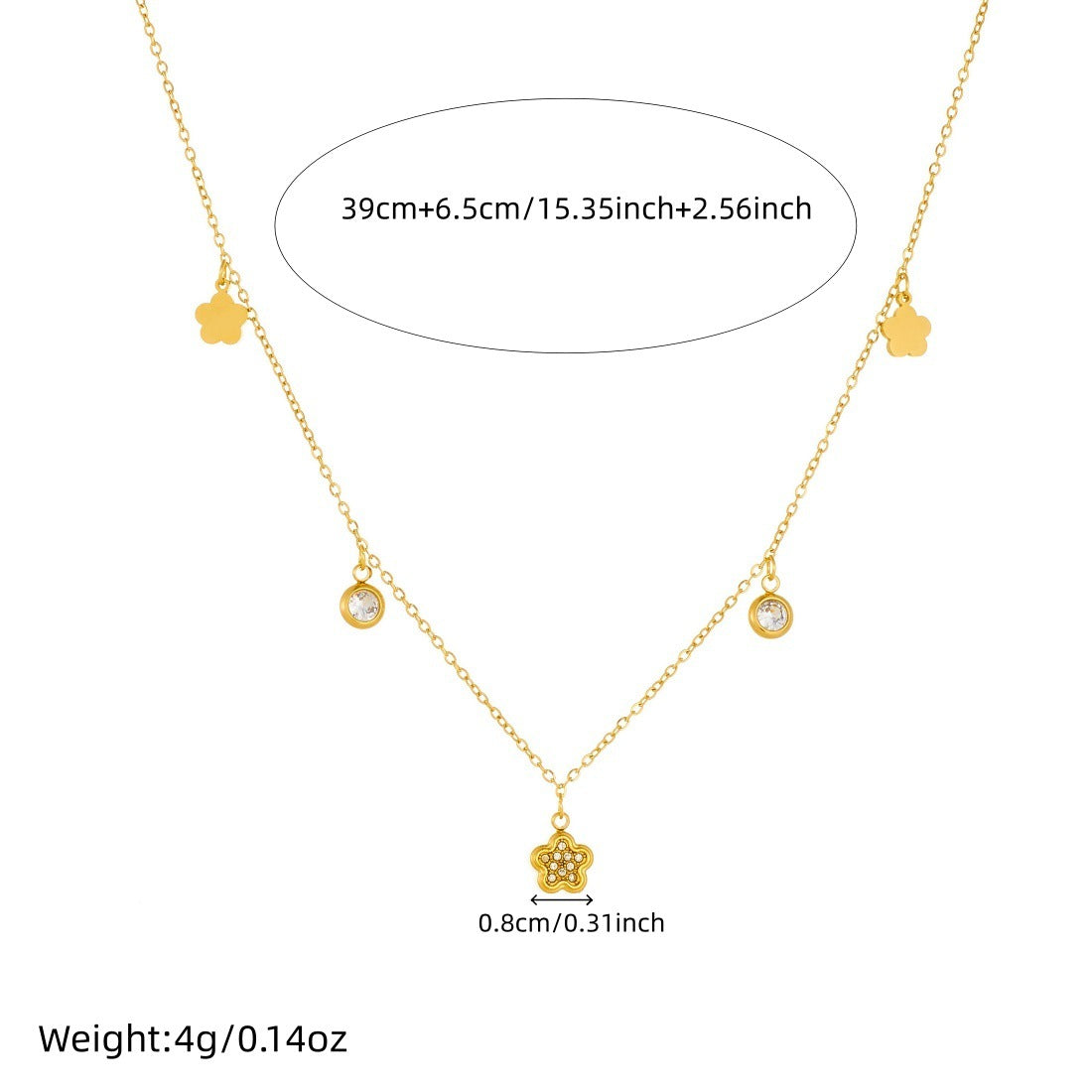 Elegant Gold Plated Stainless Steel Heart Floral Rhinestone Pendant Necklace for Women