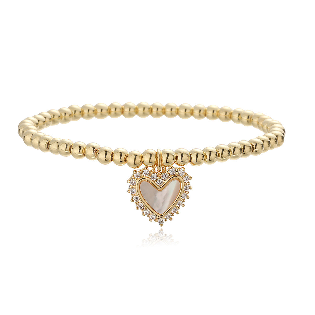 Minimalist 18K Gold Plated Brass Heart Geometric Micro-inlay Cubic Zirconia and Shell Bracelet for Women