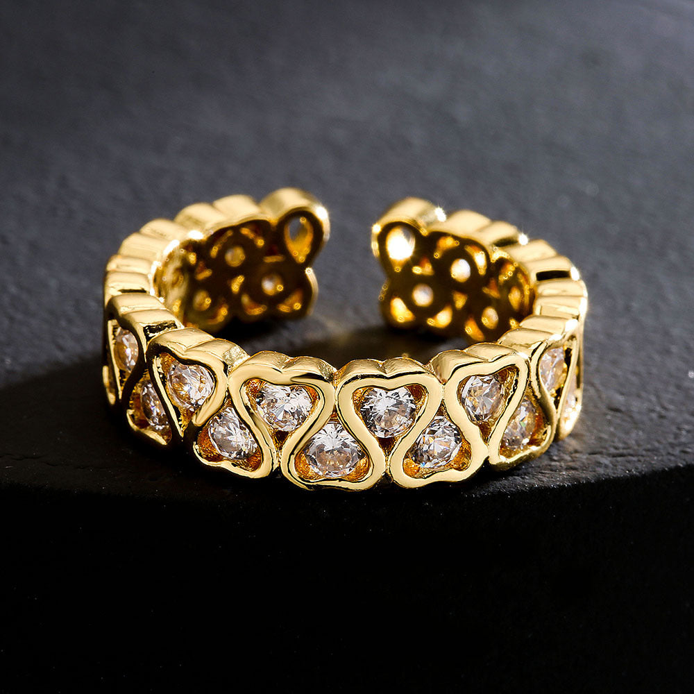 Minimalist Geometric Hollow Eye Ring in Copper with 18K Gold Plating and Micro-Pave Zircon