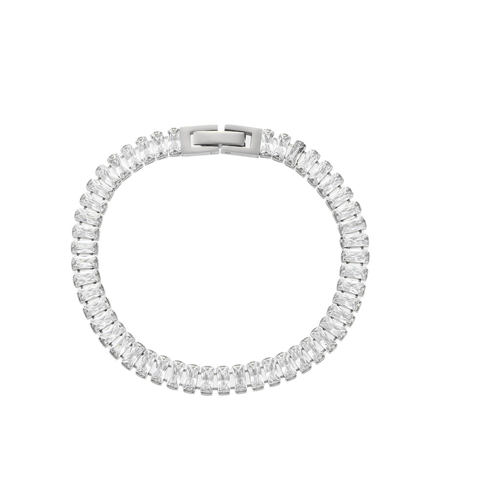 Bracciale e Collana Minimalisti Geometrici in Acciaio Inossidabile Placcato Oro 18K con Zirconi Micro-Incastonati