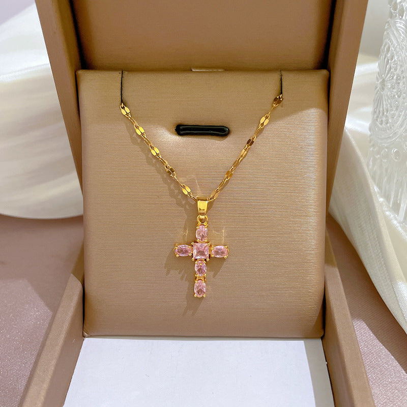 Collar de cadena de titanio y acero geométrico de lujo con incrustaciones de diamantes de imitación para unisex