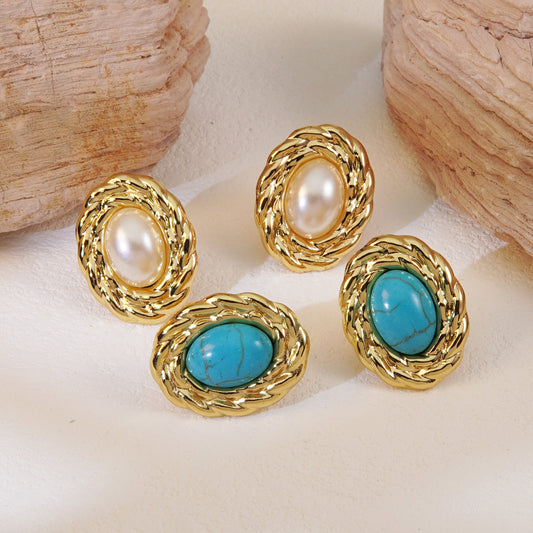 Orecchini a perno da donna vintage, minimalisti, eleganti, geometrici, ovali in acciaio al titanio placcato