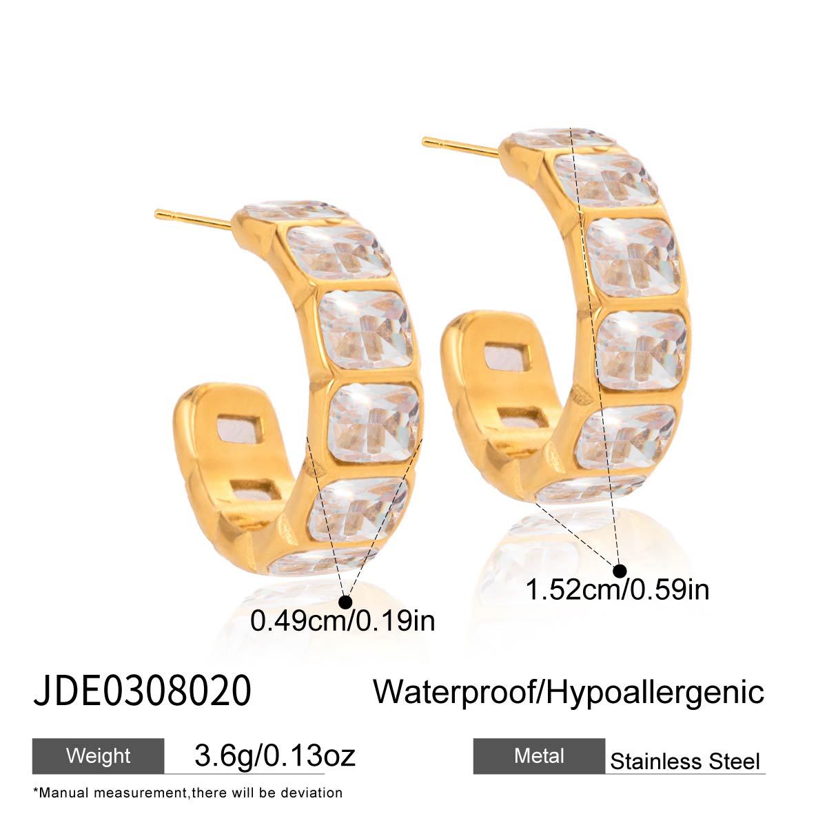 Pendientes de tuerca geométricos de acero inoxidable con circonita chapados en oro de 18 quilates para mujer, joyería de moda de lujo hipoalergénica