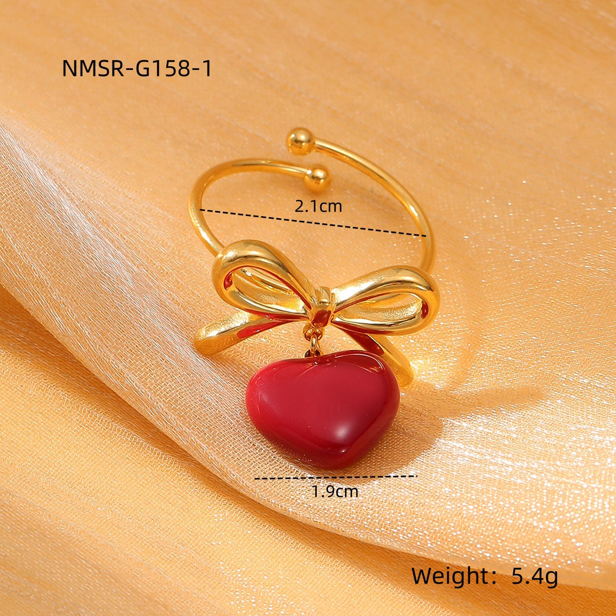 Anillo de acero de titanio de lujo minimalista en forma de corazón y lazo para mujer con acabado esmaltado y superficie chapada