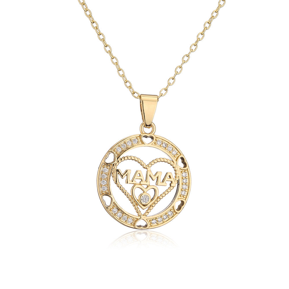 Minimalist MOM Pendant Necklace in Copper with 18K Gold Plating and Zircon Inlay for Women