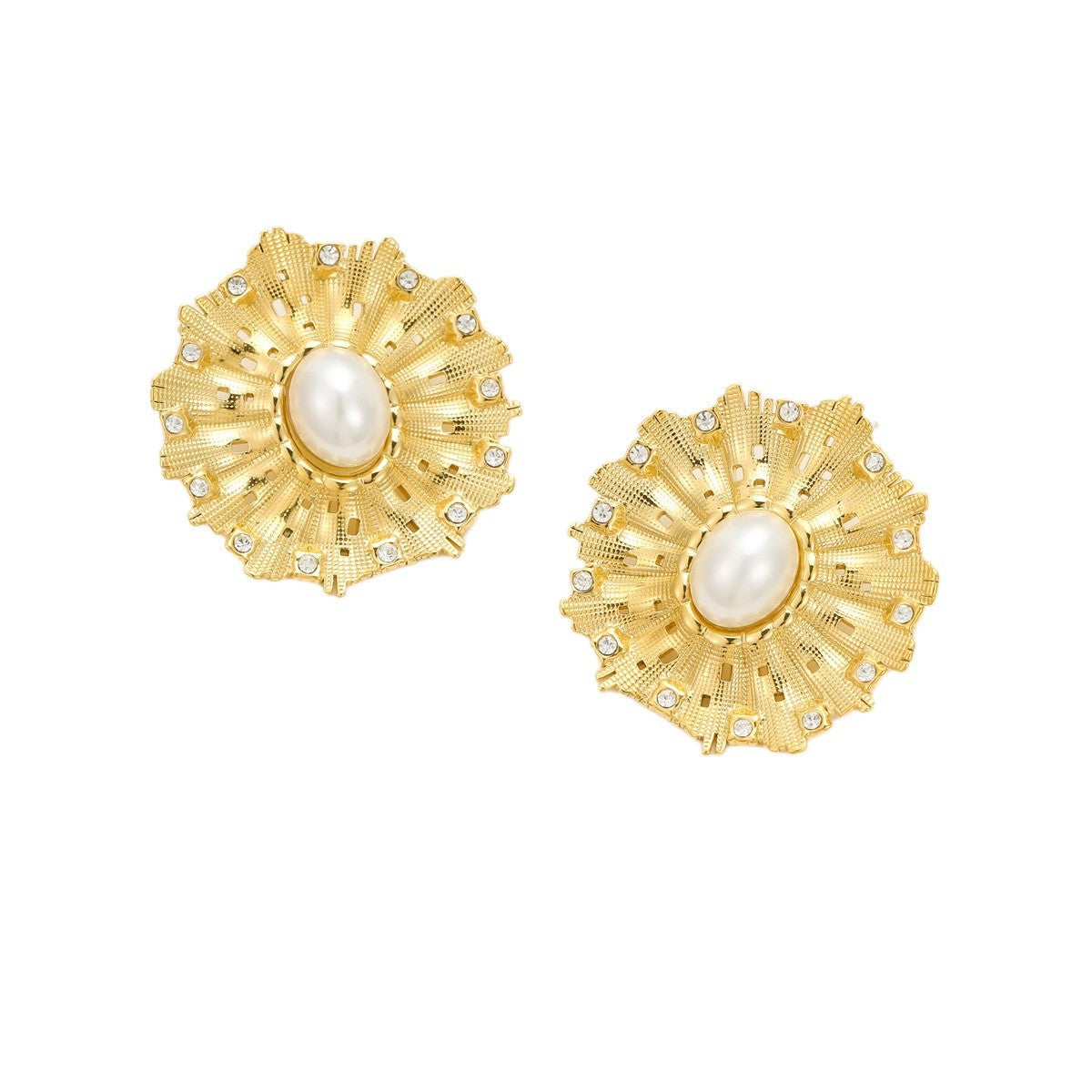 Aretes de Titanio con Incrustaciones Florales de Perlas y Zirconia de Estilo Vintage para Mujer