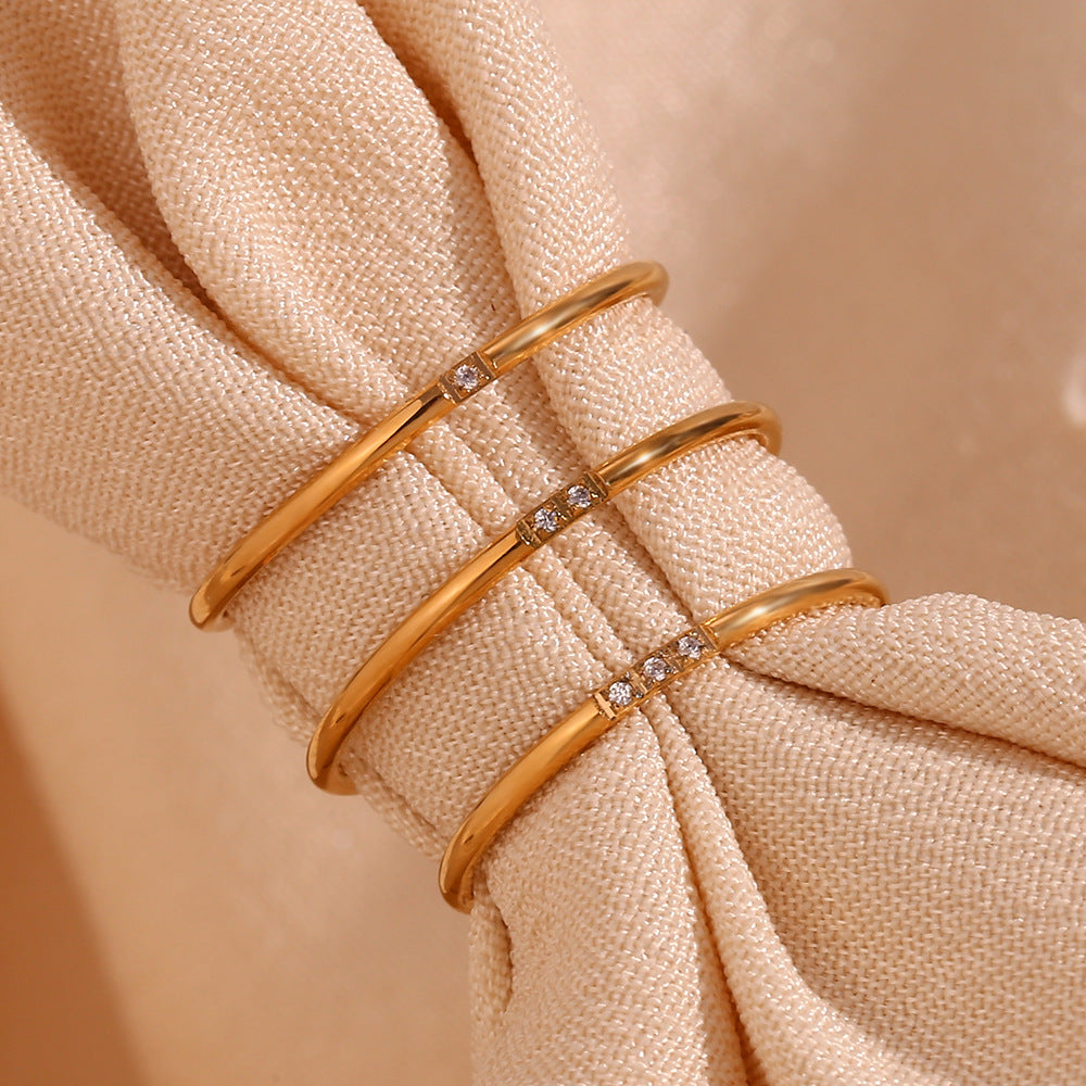 Minimalist Geometric Titanium Steel Ring for Women with 18K Gold Plating and Micro-Pavé Detail