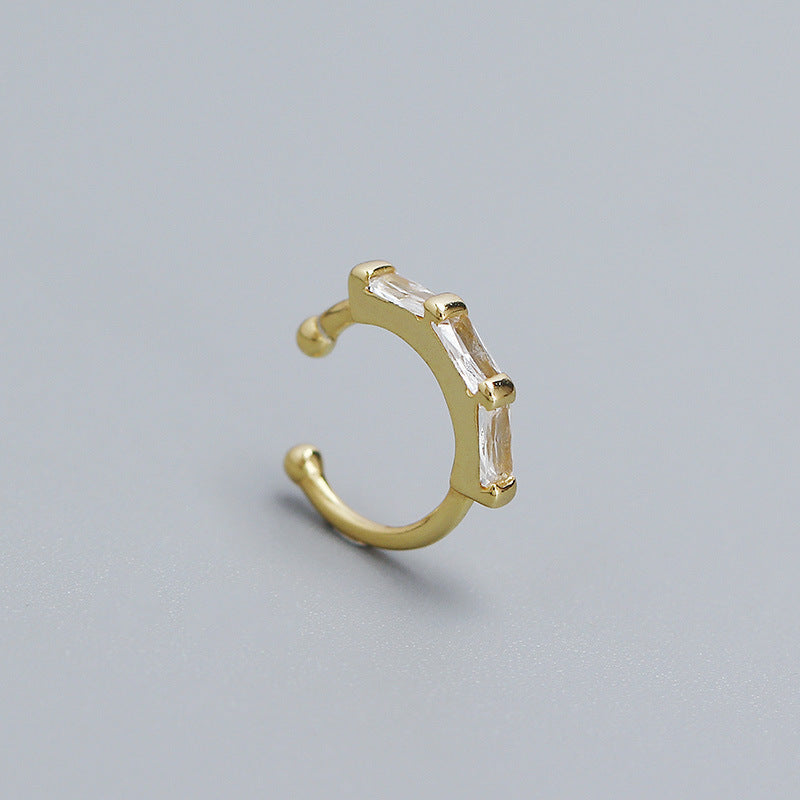 Orecchini a clip minimalisti geometrici in argento sterling S925 per orecchie non forate con intarsi in strass e finitura placcata