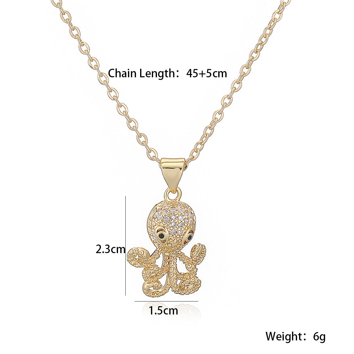 Minimalist 18K Gold Plated Geometric Cubic Zirconia Octopus Pendant Necklace for Women