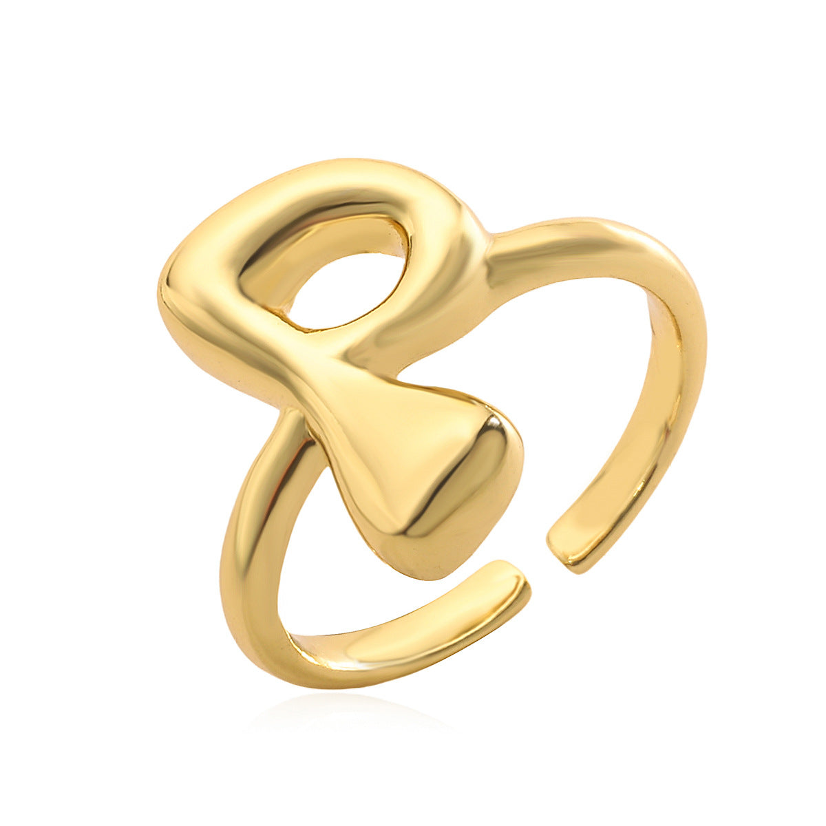 Anello da donna minimalista a lettera geometrica in rame placcato oro 18 carati con fascia aperta regolabile