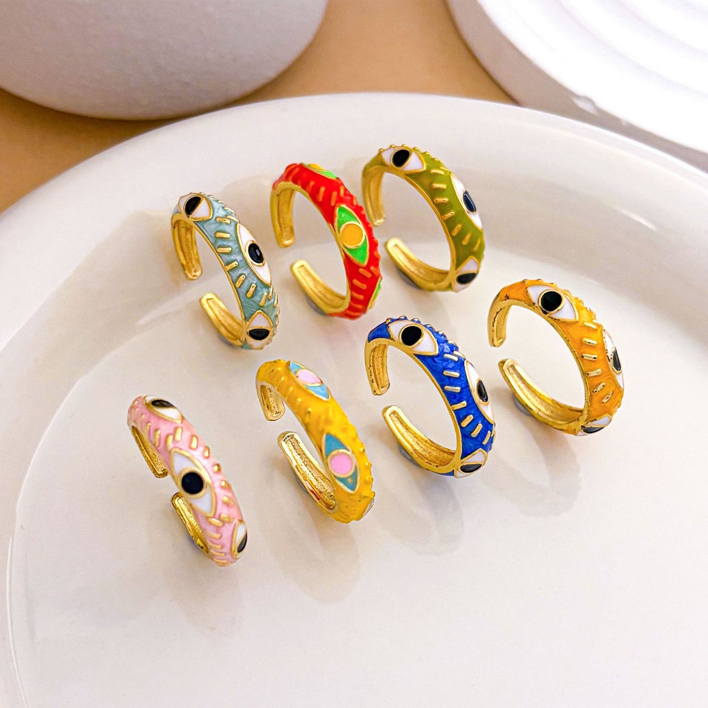 Minimalist Gold Plated Brass Open Ring with Heart and Checkered Pattern for Women