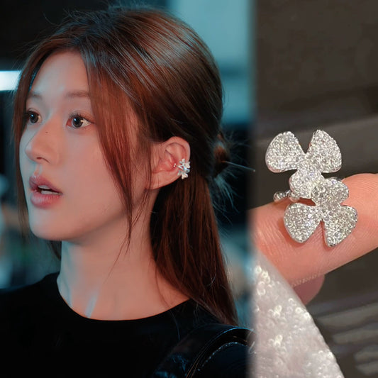 Elegant Floral Zirconia Ear Cuffs for Women Copper Alloy Lightweight Luxury Fashion Ear Jewelry for Non-Pierced Ears