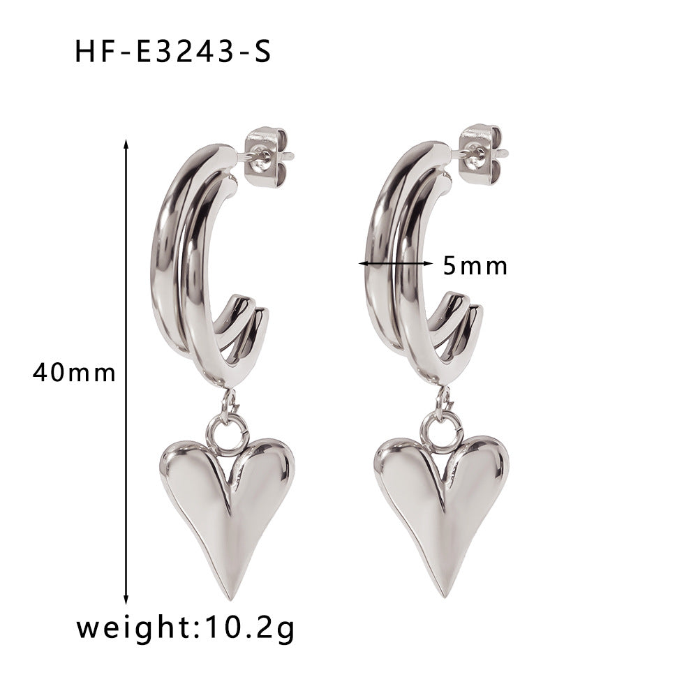 Ins Style Heart Shaped 18K Gold Plated Titanium Steel Statement Earrings with Geometric and Irregular Circle Design