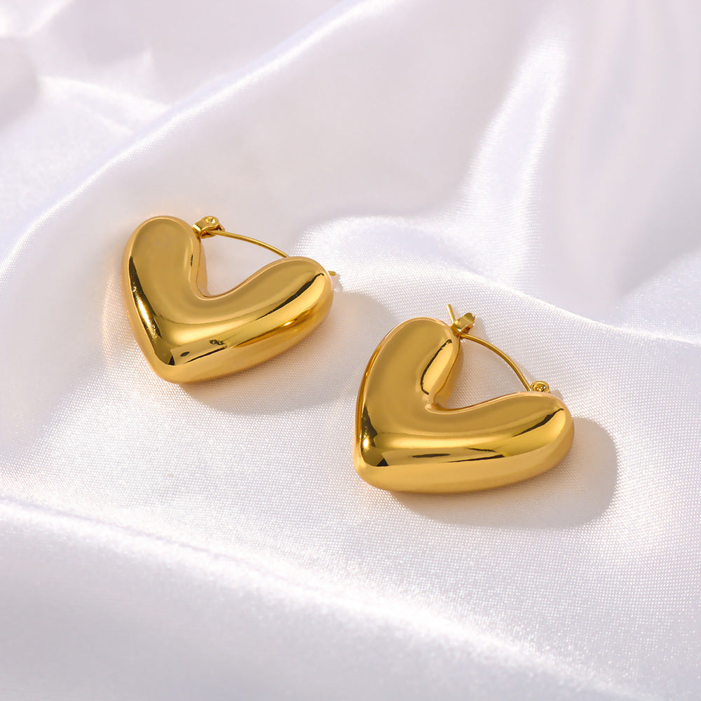 Minimalist Hollow Heart-Shaped Stainless Steel Earrings with 18K Gold Plating for Women