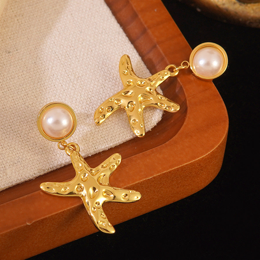 Orecchini vintage eleganti a stella in acciaio inossidabile con perla
