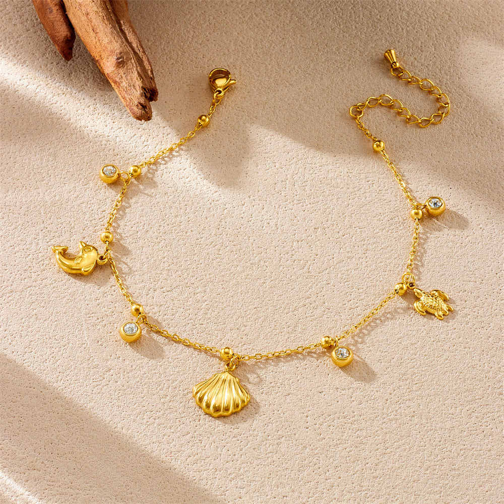Minimalist Gold Plated Stainless Steel Animal Pendant Anklet for Women