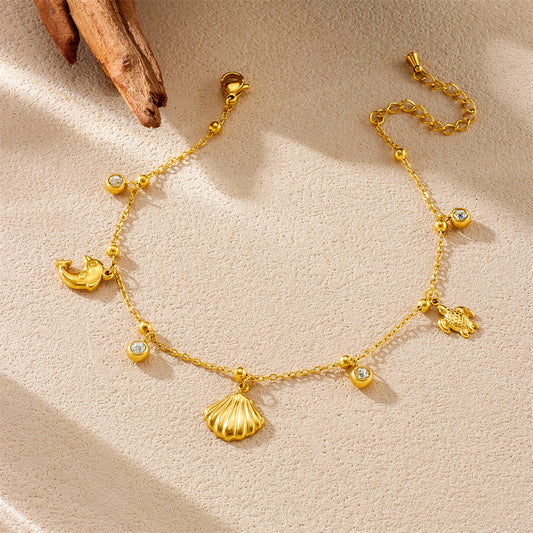 Minimalist Gold Plated Stainless Steel Animal Pendant Anklet for Women
