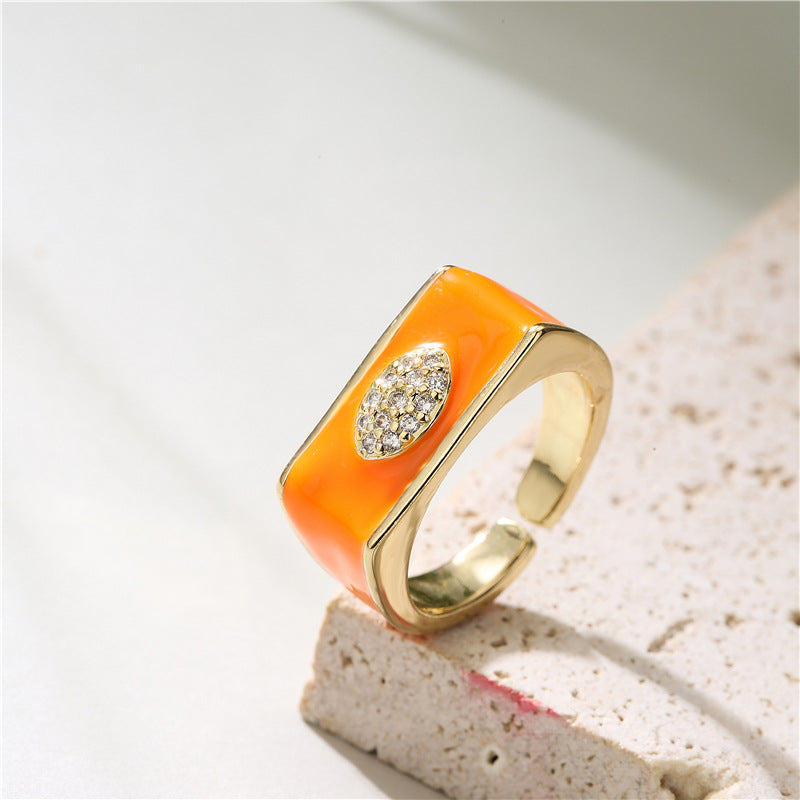 Geometric Drip Oil Gold Plated Brass Ring with Cubic Zirconia for Women