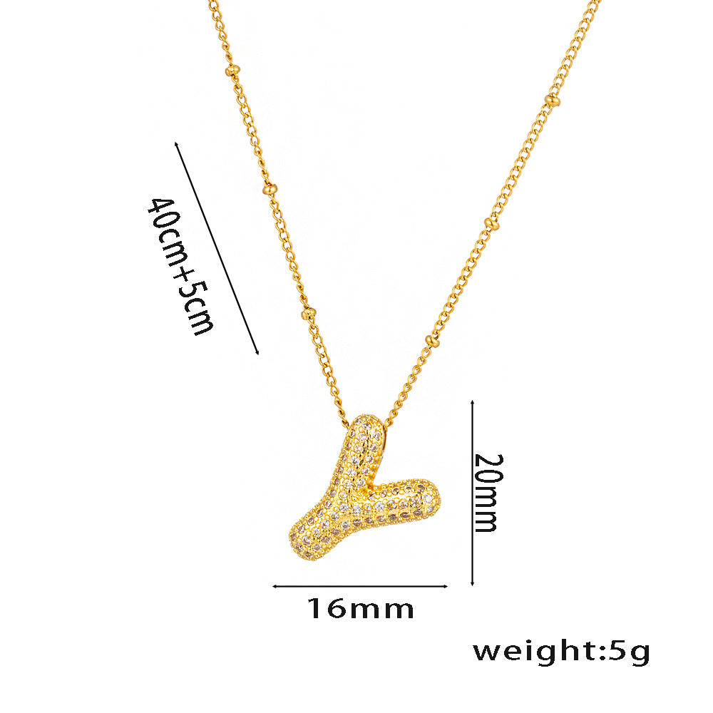 Fashion Unisex 18K Gold Plated Titanium Steel Alphabet Pendant Necklace with Micro-Set Zircon
