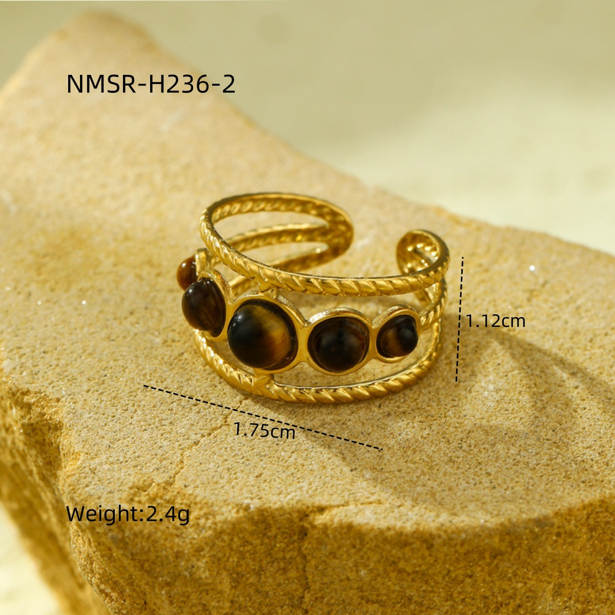 Anillo minimalista de acero de titanio con diseño geométrico, chapado en oro de 18 quilates y detalles de piedra natural para mujer
