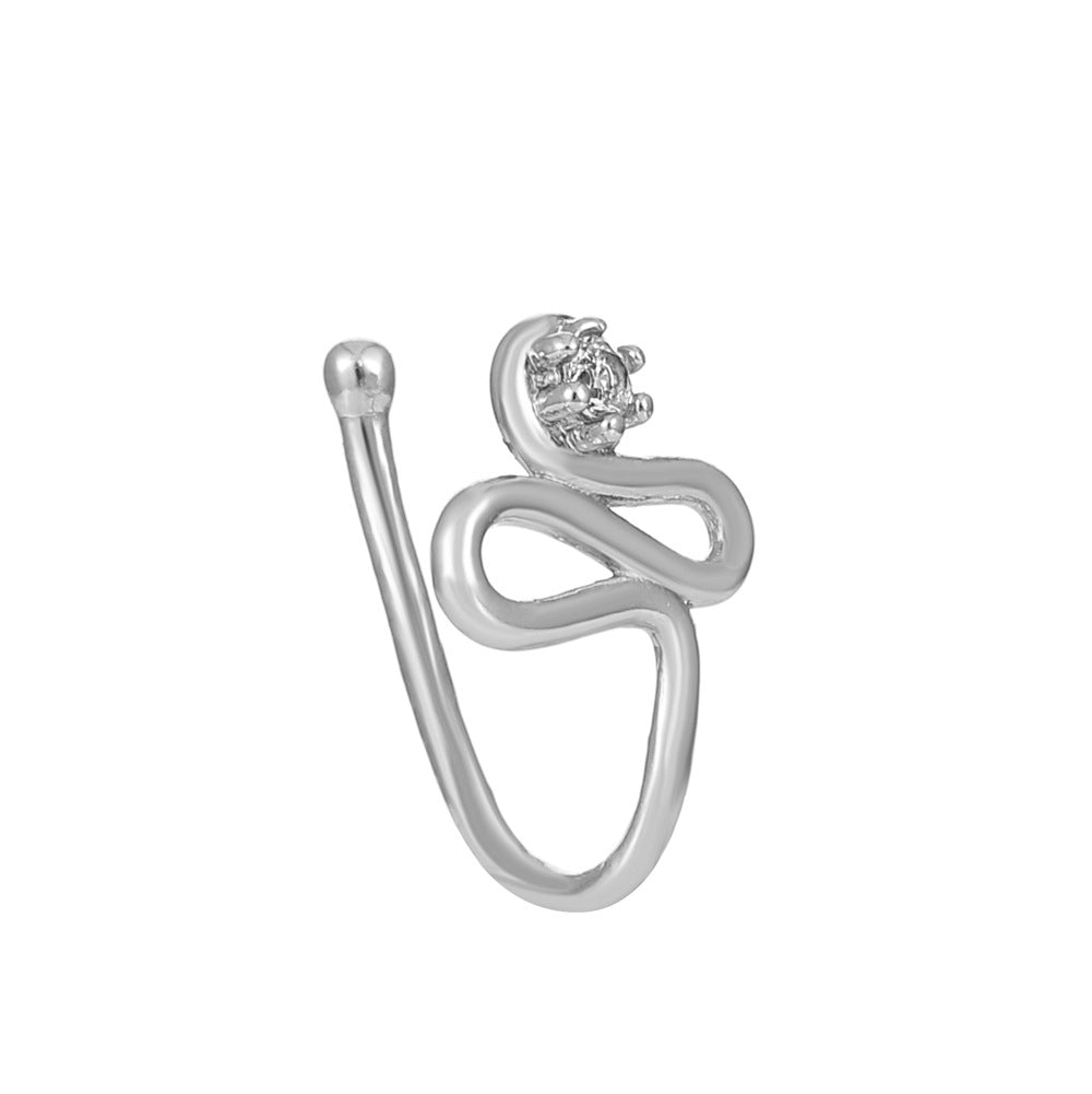 Clip per il naso a forma di U con stella e cuore placcata in rame vintage con zirconia cubica