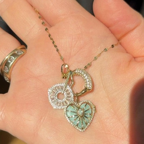 Vintage Heart-Shaped Copper Necklace with Rhinestone Inlay and Toggle Clasp for Women