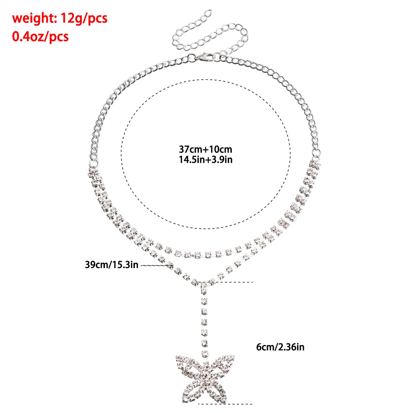 Sweet and Edgy Rhinestone Bow Pendant Necklace with Plated Metal Chain for Women