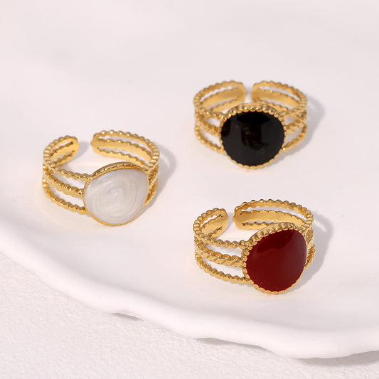 Vintage Minimalist Geometric Round Gold Plated Stainless Steel Ring for Women