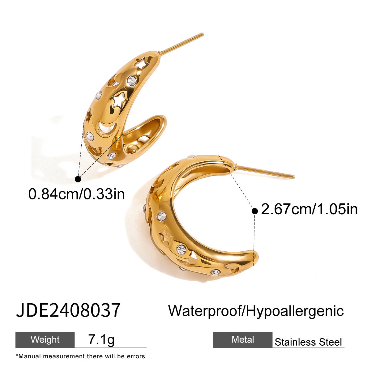 Elegant Geometric Rhinestone Inlay Plated Stainless Steel Hoop Earrings for Women