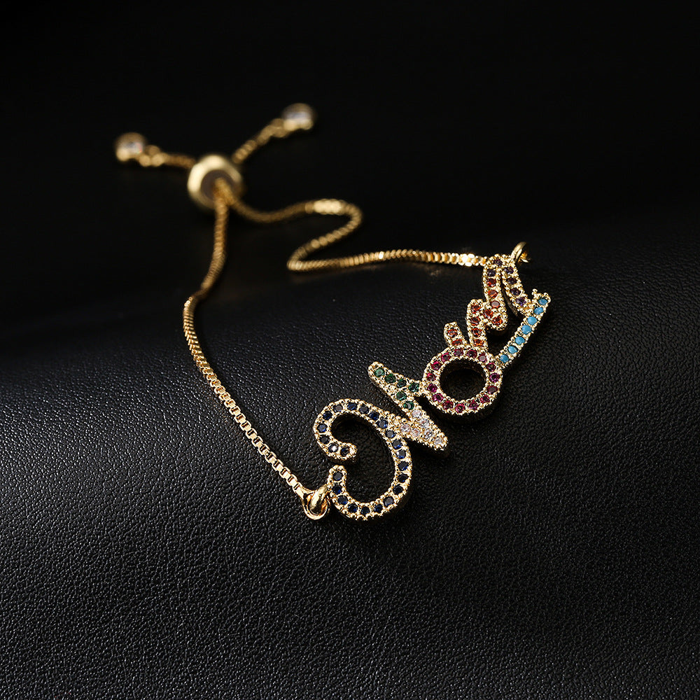 Geometric Style Gold-Tone Copper Bracelet for Women with Cubic Zirconia Inlay