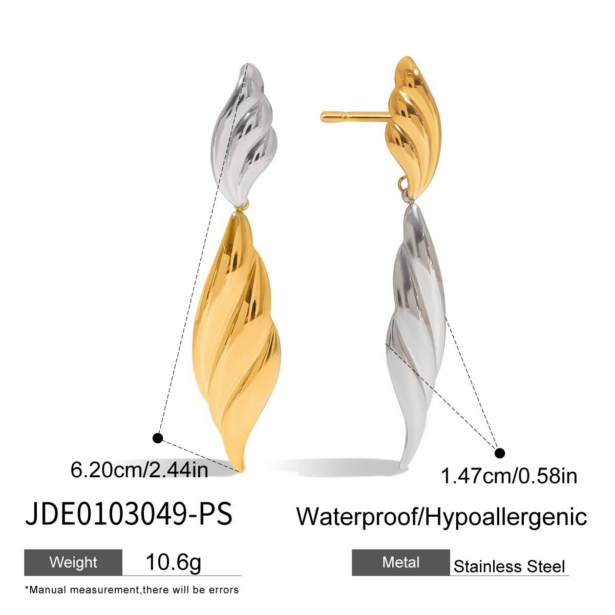 Pendientes Minimalistas de Acero Inoxidable con Forma de Ala y Chapado de Oro al Vacío PVD para Mujer