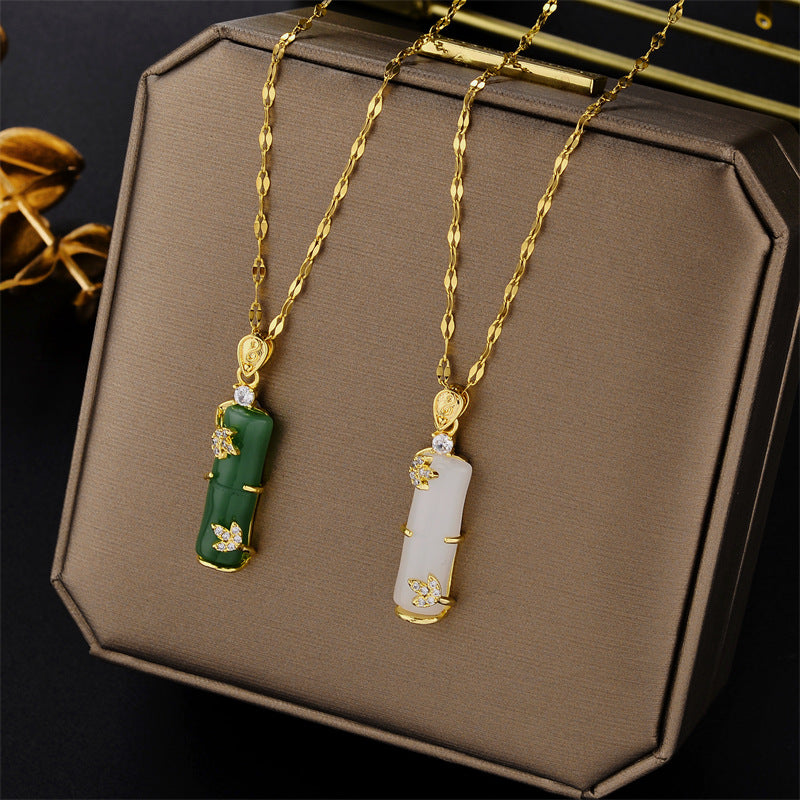 Collar minimalista chapado en acero titanio con forma de unión de bambú para mujer con cadena ondulada