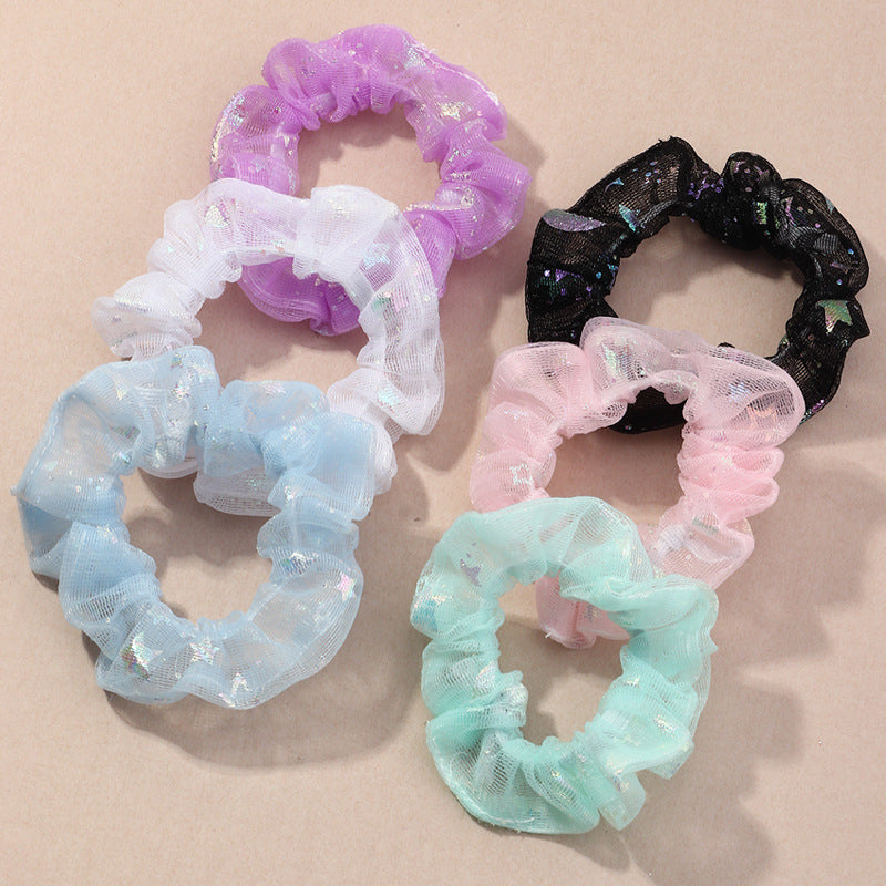 Diadema rústica de tul con estampado floral de cielo estrellado para niñas, con banda elástica y acabado artesanal