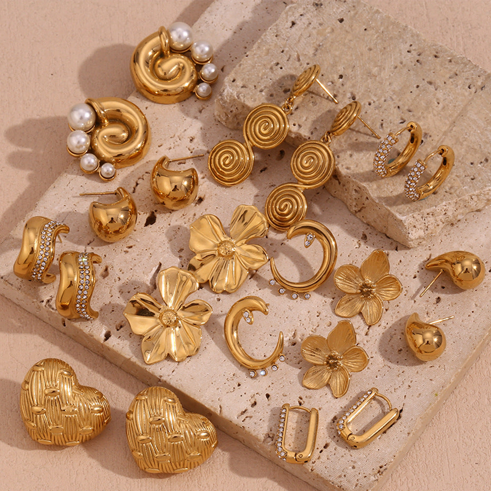 Orecchini da donna in acciaio inossidabile placcato oro 18K, design a mezzaluna vuota, ispirazione geometrica francese vintage