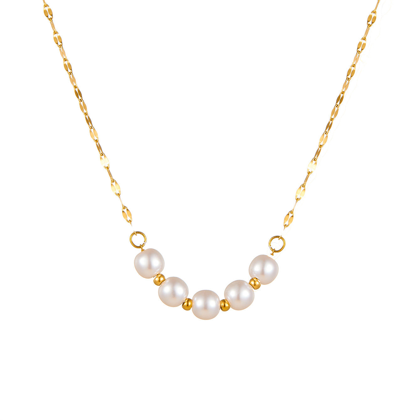 Minimalist Geometric Pearl Pendant Necklace for Women and Men Titanium Steel Plated Locket Chain Hypoallergenic Lightweight Clavicle Jewelry