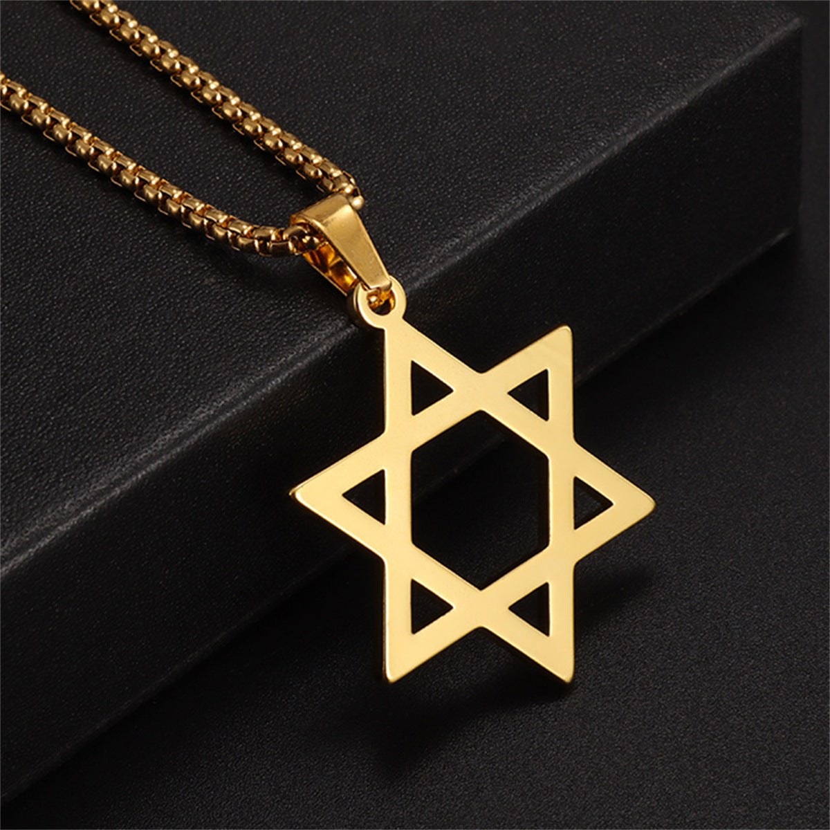 Minimalist Hexagram Pendant Necklace in Titanium Steel with Electroplated Finish on Pearl Chain for Women
