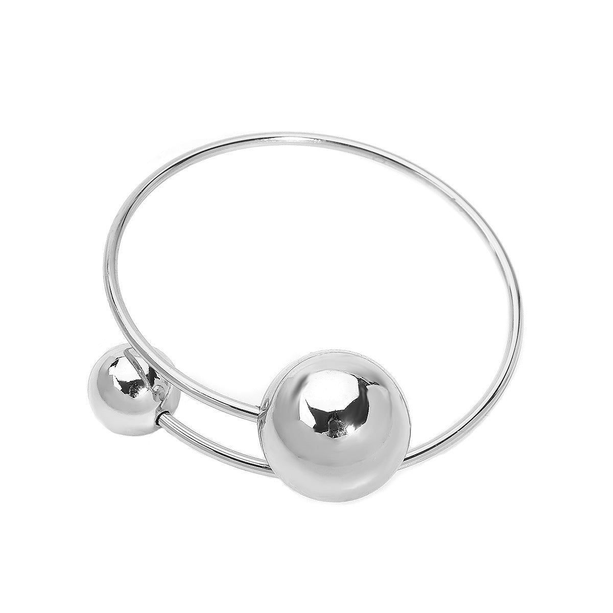 Vintage Geometric Asymmetrical Circle Bead Choker Necklace and Open Bangle Bracelet for Women with Electroplated Iron Finish
