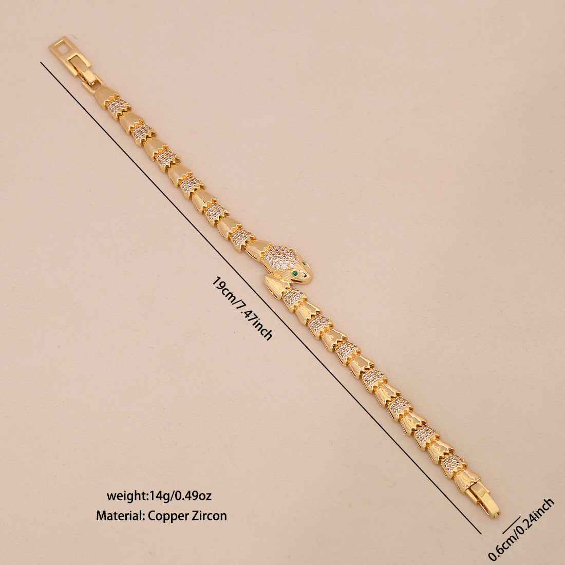 Fashionable Snake-Shaped Zirconia Micro-Paved Copper Bracelet for Women with Luxe Minimalist Appeal