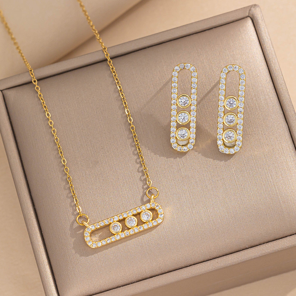 Collana minimalist geometrica in acciaio al titanio da donna con intarsio in strass, gioielli ipoallergenici a catena con ciondolo placcato sottovuoto