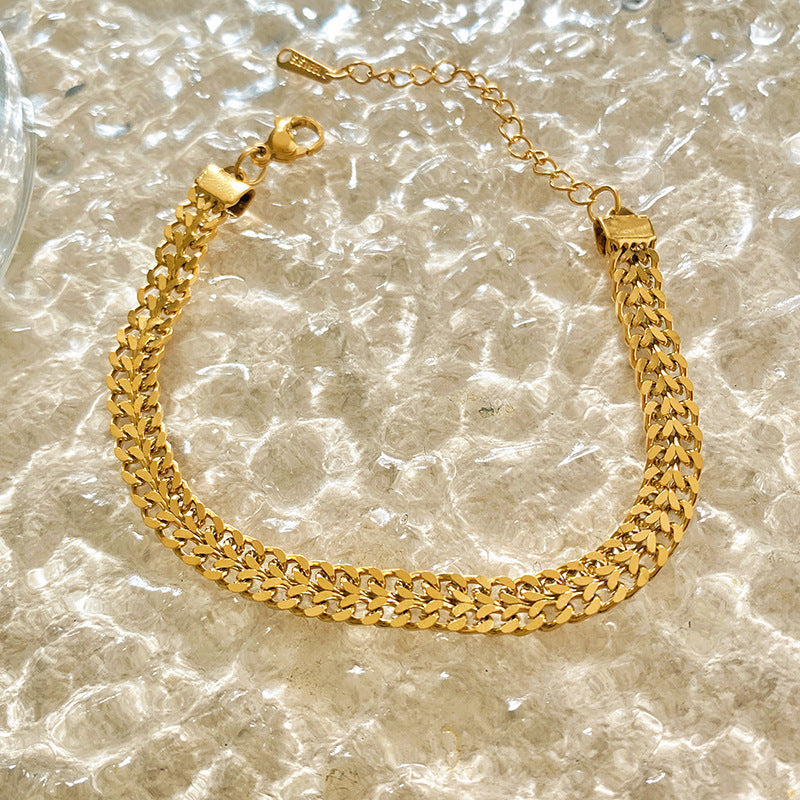 Vintage Minimalist Luxury Round Geometric Plated Titanium Steel Bracelet