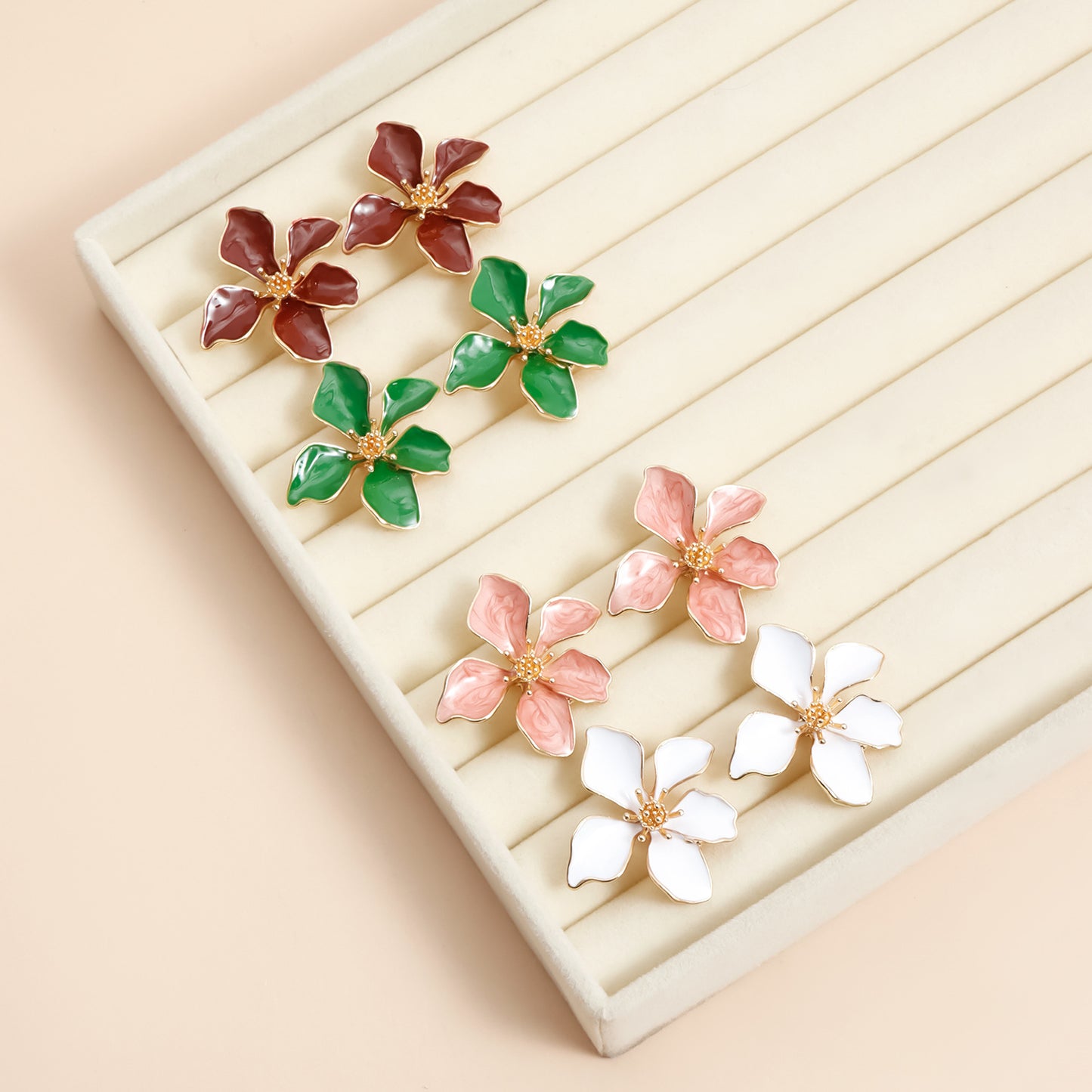Vintage Floral Geometric Drip Oil Plated Zinc Alloy Earrings with Stainless Steel Posts