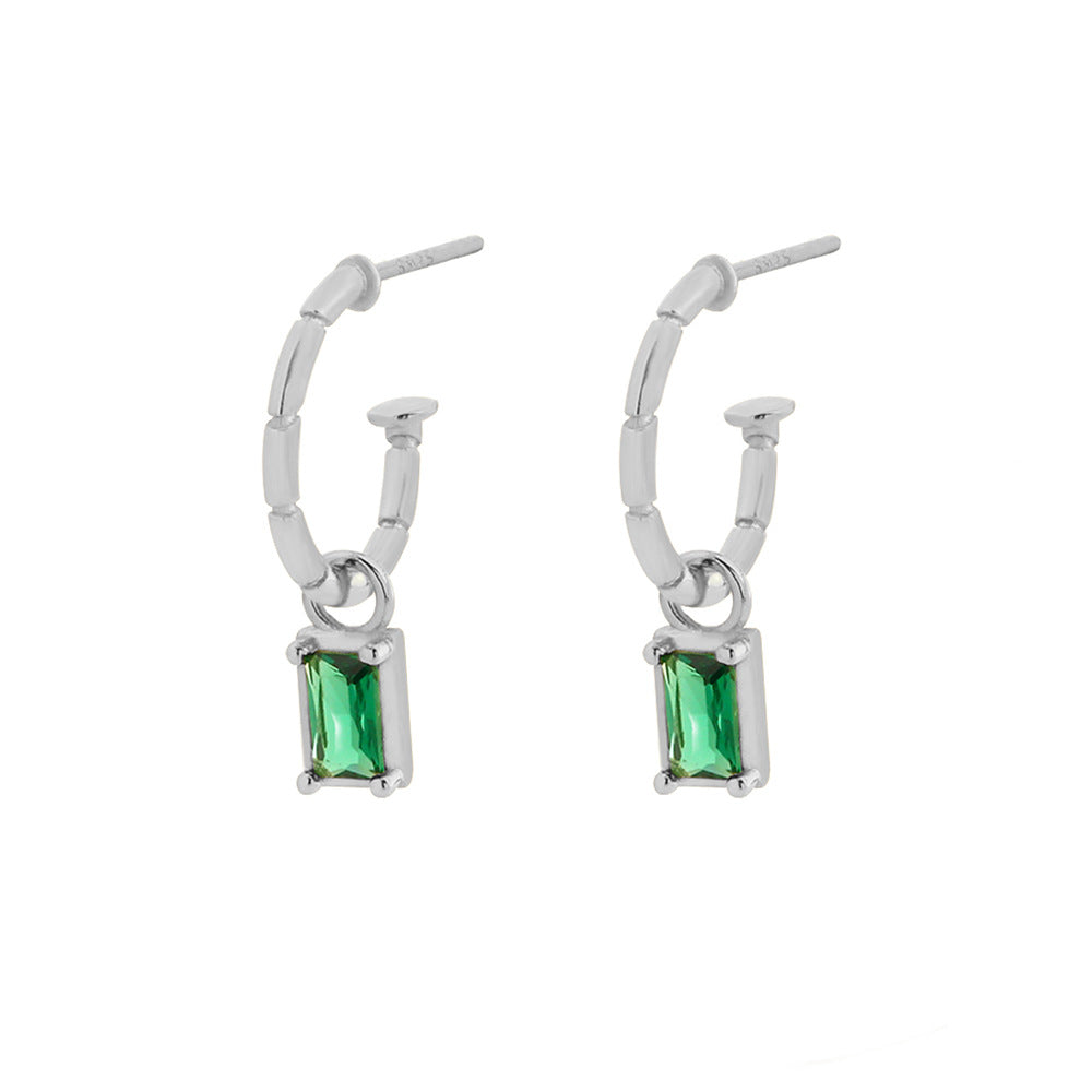 Pendientes de botón geométricos minimalistas de plata de ley 925 con esmeraldas y diamantes de imitación para mujer
